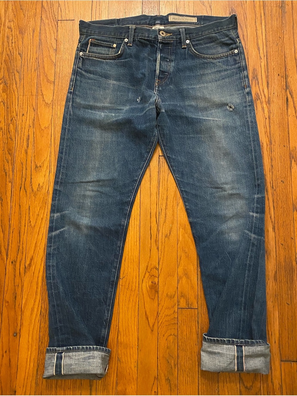 H&M (& Denim) Premium 13 oz Selvedge Denim Jeans Slim Regular Taper Leg Sz 34x34
